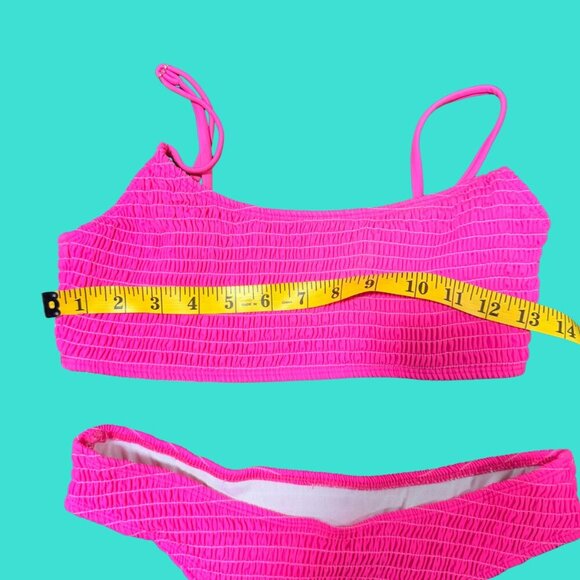 💗 SHEIN Hot Pink Smocked High-Waisted Bikini Set – Size M - Picture 3 of 7